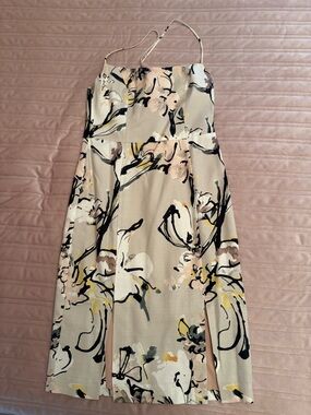 Black Halo Floral Midi Dress in Cream, Black & Yellow